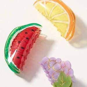 Anthropologie Fruit-Themed Hair Clips Set - Red, Orange, Yellow, Green, Purple